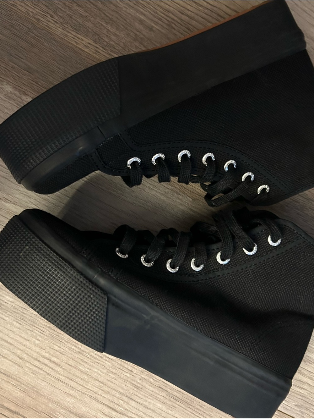 Superga High-Top Black Canvas Platform Sneakers with Black Soles, Women Size 7.5 - Picture 5 of 7